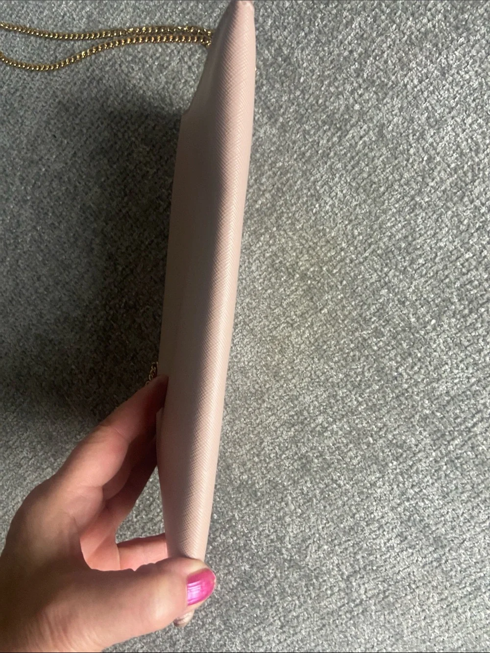 Blush Envelope Wristlet with Gold V-Detail and Chain